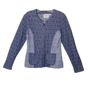 Rosie Neira Anthropologie Jacket Women Size Medium Blue White Zip Closure Blazer